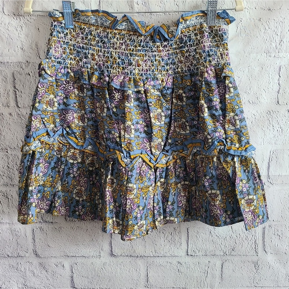 Jennifer & Grave Blue Floral Ruffled Mini Skirt NWT SZ M